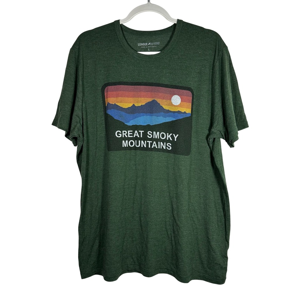 League Active Great Smoky Mountains Graphic T-Shirt Mens Large Green Heather‎ L